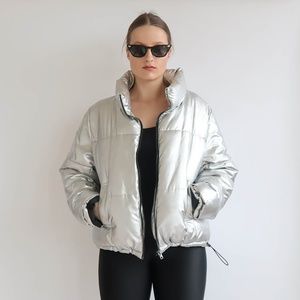 H&M Silver Metallic Bomber Puffer